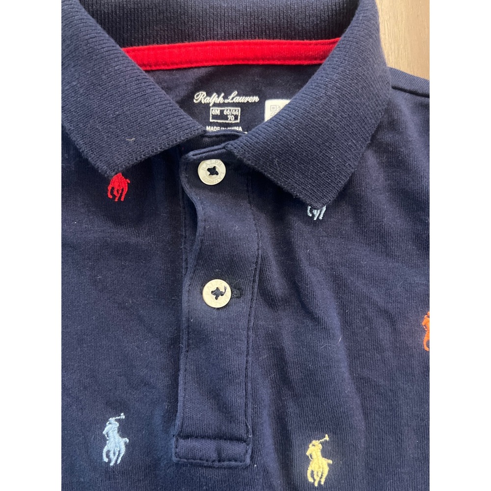 Ralph Lauren Baby Boys Navy Blue Multi‎ Pony Polo Romper Coverall 6M 6 Months